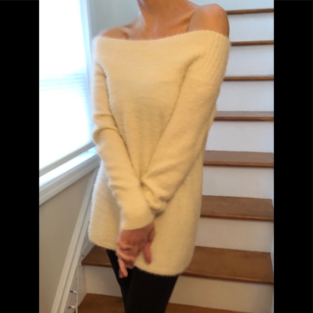 LOFT White Off The Shoulder Cozy Sweater